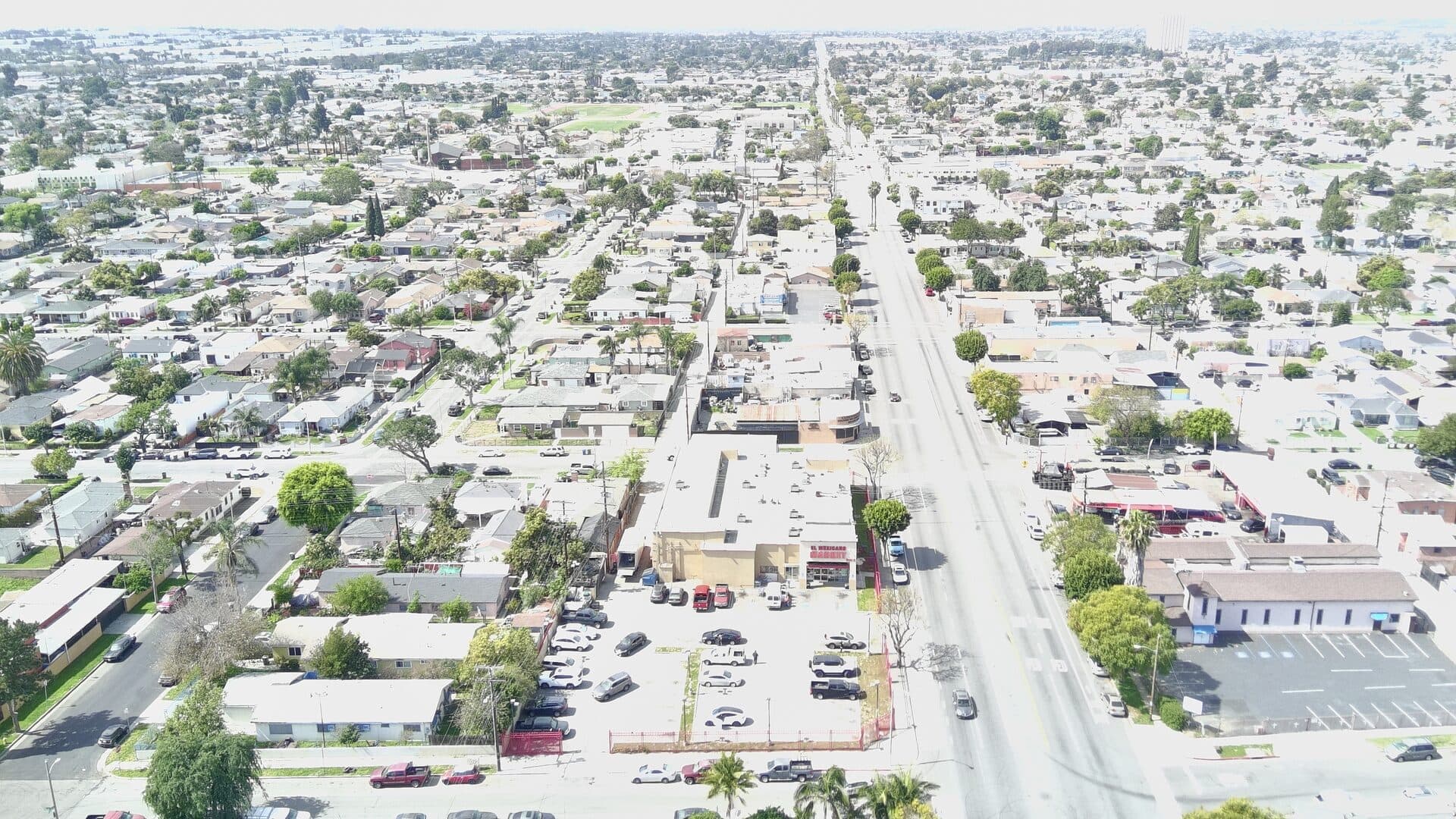 Wide drone view — Alondra Blvd corridor and broader Compton trade area
